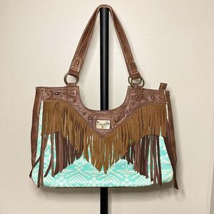 Catchfly Studio Western Aztec Fringe Concealed Carry Tote Shoulder Bag